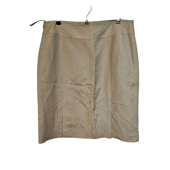 Tahari LinenBlend Knee Length Skirt Size 12 Lined Split Tan Office Career - Picture 4 of 9